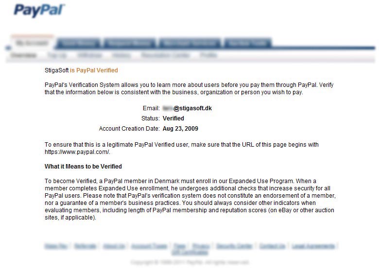 StigaSoft in Denmark is PayPal verified